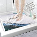 Square Shower Mat Non Slip Anti Mould, 60 x 60 cm Loofah Shower Mats for Inside Shower, Soft Comfort PVC Bath Mat Bathroom Mat with Drain, Washable Bathtub Mat Massage Mat for Shower Stall, Bathroom