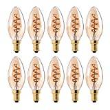 C35T Edison Light Bulbs, Equivalent 30W Incandescent Lamp, (10 Pack) 3W Spiral Filament Antique Style Bulb, 220-240V E14 360° Beam Angle Lighting Lamp