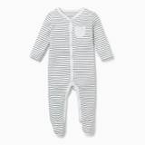 MORI Personalised Front Opening Baby Sleepsuit, Baby Boy/Baby Girl, Grey, Allergy Friendly Organic Cotton