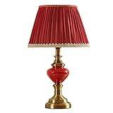 Red Ceramic Small Table Lamp Bedroom Bedside Lamp Classical Chinese Porcelain Desk Lamps Chinoaserie Style Ceramic Table Lamps with Barrel Fabric Lampshade