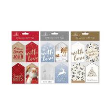 20 Pack Of Christmas Gift Tags - 3 Designs To Choose Red/Gold - Silver/Blue & Gold/Cream/Gold / Cream