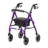 Days Lightweight Folding Four Wheel Rollator, Mobility Walker with Padded Seat, Lockable Brakes and Carry Bag, Limited Mobility Aid, For Elderly or Disabled, Purple, 106/Large