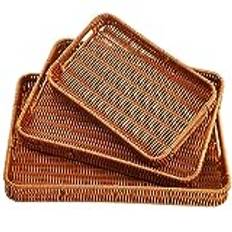 Yarlung 3 Pack Woven Baskets Serving Trays with Handles, Poly Wicker Bread Baskets Rectangular Platters for Fruit, Vegetables, Breakfast, Drinks, Snacks, Dining Coffee Table, 3 Sizes