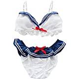 FIZZOQI Japanese School Girl Uniform Cute Bra and Pantie Set Bralette Lingerie (Navy Blue, Large) Surprise Valentine's Day Gift Passion for the Love