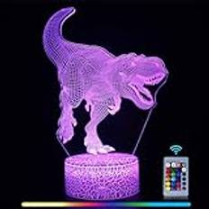 SHEMEI 3D Illusion Dinosaur Night Light for Kids 16 Colors Changing with Remote Control Football Gift for Boys and Girls Unicorn Night Light Bedroom Gaming Room Lamp (dinosaur02)