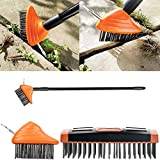3 in 1 Extendable Telescopic Handle Paving Garden Patio Cleaner Weed Brush Broom Twin Heads Set , Metal Wire, V-Blade Scraping Tool, Clean Grout, Remove Weeds, Moss Build-Up, Eco-Friendly