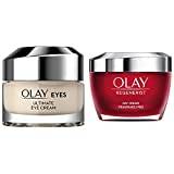 Olay Ultimate Eye Cream For Dark Circles with Colour Correcting Formula Suitable for All Skin Tones,15ml & Regenerist Face Cream, Fragrance Free 50 ml