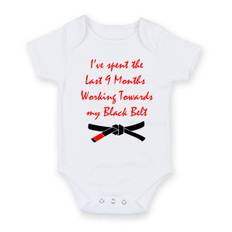 Black belt personalised baby grow baby vest romper gift present
