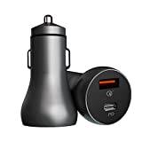 Seino 2Pcs Travel Car Charger 36W 2 Ports Car Charger Flush Fit Car Adapter Aluminum Alloy (Color : Grey)