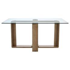 Alfratos Clear Glass Top Dining Table With Natural Wooden Base