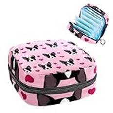 Anna Cowper Pink Bulldog Hearts Sanitary Napkin Storage Bag Feminine Menstrual Cup Pouches Nursing Pad Holder Tampon Bags Portable Period Bag for Women Teen Girls Gifts