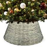 ASAB Christmas Tree Skirt Wicker | Xmas Willow Tree Skirt | Christmas Tree Trunk Basket | Xmas Tree Stand Cover | Christmas Tree Decoration | Christmas Wicker Basket (Small, Grey)