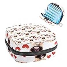 Anna Cowper Bulldog Red Hearts Sanitary Napkin Storage Bag Feminine Menstrual Cup Pouches Nursing Pad Holder Tampon Bags Portable Period Bag for Women Teen Girls Gifts