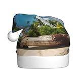 MQGMZ Two Palm Tree Tropical Print Funny Christmas Hats Santa Hat Festive Parties,Adultsxmas Hat For Holiday New Year