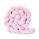 LOVEXIN Braided Cot Bumper, Braided Pillows Knotted Cot Bumper, Soft Comfortable Cotton Bed Set All Round Braided Protector, Braided Crib Knotted for Room Decor,pink,1m