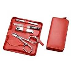 Manicure Set 4-Piece Travel Case - Nail Scissors, Nail Clippers, Nail File and Tweezers - Case Made of Genuine Nappa Lambskin Leather - Manicure and Pedicure (Orange)