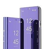 KBIKO-zxl Compatible with Samsung Galaxy S20 Leather Case Clear View Makeup Mirror Flip Cover with Kickstand Shockproof Protective Cover for Samsung Galaxy S20. Mirror Purple QH