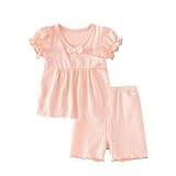 chhoioia Chinese Outfits Newborn Baby Girls Spring Summer Solid Cotton Ruffle Short Sleeve T-Shirt Clothes Covers Outfits (Pink, 12-18 Months)