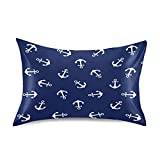 Satin Pillowcase for Hair and Skin Classical Anchor Nautical Marine Silk Pillow Case Covers with Envelope Closure,Queen Size 20x30 Inch