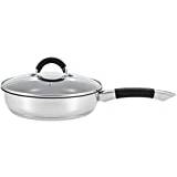 Royal Cuisine 24cm Non-Stick Frying pan Stainless Steel Deep Saute' Pans with lid Heat Resistant Handle Omelette Frying Pan for Induction Hob