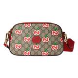 (WMNS) Gucci Apple Pattern Leather Canvas Shoulder Messenger Bag 'Ebony Red' - red - F