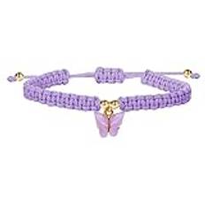 Boho Braided Rope Beach String Anklets Friendship Foot Jewelry Butterfly Ankle Bracelets Butterfly Pendant Woven Bracelet Rhinestone Bracelet for Women (Purple, One Size)