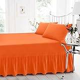 Plain Dyed Fitted Valance Sheet Poly-Cotton Bed Sheet Single Double & King Sizes (Double, Orange)