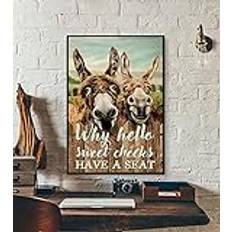 Donkey Poster - Why Hello Sweet Cheeks Have A Seat,Funny Donkey Art Prints,Donkey Bathroom Decor,Bathroom Signs,Animal Poster