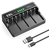 EBL LCD Smart 9V Battery Charger for Lithium-ion/Ni-MH/Ni-CD Rechargeable Batteries with 2A USB Port, Type C Input, M7015 Fast Lithium-ion Battery Charger