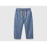 Benetton, Carrot Fit Chinos In Linen Blend, size 4-5, Blue, Kids