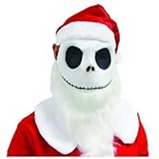 Lyxaof Jack Skellington Santa Mask Nightmare Before Christmas Mask Costume with Santa Beard Hat Jack Skeleton Mask for Adult, Red