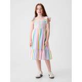 White Rainbow Stripe Flutter Sleeve Smock Midi Dress (4-13yrs)