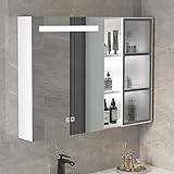 38x27in Modern Mirror Cabinet for Bathroom, LED Wall Cabinet with Light, Brightness Adjustable, Anti-Fog Makeup Mirror, Waterproof Medicine Cabinet with Storage, Aluminum (Color :