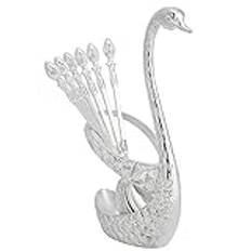 Swan Shape Stainless Steel Spoon Tableware Kit with Zinc Alloy Holder (Silver)