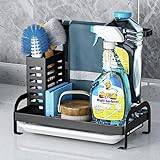 Intacase Kitchen Caddy Sink Organiser, Tidy Caddy with Removable Drip Tray Dry Drain, Sponge Holder, Utensil Rack, Drainer Rack, Soap, Black Metal
