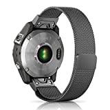 Niboow Strap QuickFit 22mm Compatible with Garmin Fenix 7/Fenix 6 GPS/Fenix 6 Pro GPS/Fenix 6 Pro Solar, Men Women Stainless Steel Metal Watch Bands for Garmin Fenix 5/5 Plus/Approach S62 - Black