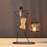 Brass Taper Candle Holder,Girl Shape Hemp Rope Candle Holder Wrought Iron Artistic Candelabrum for Bar Decoration Dining Room Table(C)