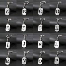 SHEIN pc Fashion Initial Letter Keychain Stainless Steel A To Z Alphabet Square Pendant With Key Ring For Women Girls Wallet