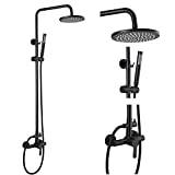 Airuida Matte Black Outdoor Shower Fixture SUS304 Shower Faucet Combo Set With Handheld Spray 8 Inch Thicken Rainfall Showerhead Single Handle Wall Mount Dual Functions…