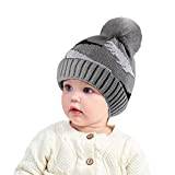 Running Hat for Toddler Infant Wool Knitted Cap Autumn And Winter Cartoon Dinosaur Jacquard Children's Wool Cap Boys Girls Baby Warm Single Ball Hat (Grey, 0-3 Years)