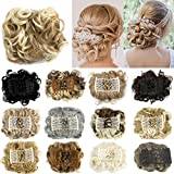 FXTYK Messy Bun Scrunchie Claw Clip in Hair Bun Scrunchy Scrunchie Hair Extensions Short Messy Chignon Hair Combs Clip In Hairpieces Curly Wavy Ponytail-Lightest Ash Brown mix Bleach Blonde