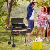 Outsunny Trolley Charcoal BBQ Barrel Barbecue Grill Patio Outdoor Garden Heating Heat Smoker - Black