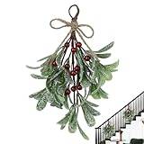 Artificial Mistletoe Floral Stems Christmas Decoration | Frosted Artificial Mistletoe,Hanging Christmas Tree Ornaments,Christmas Mistletoe Ornaments with Berries and Bow,Festive Mistletoe Garland