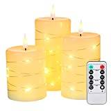 burko 3PCS Flameless Candle Lights with Twisted String Lights Kit with Controller Realistic LEDs Candles Warm White Lighting Candle Dynamic Flickering +Constant Bright Heads Lighting Effect/
