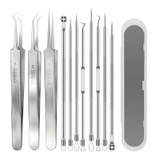 11pcs/set, Comedone Pimple Extractor, Blackhead Remover, Acne Whitehead Blemish Removal Kit, Professional Stainless Steel Clean Tool, For Face Nose Chin Cheek Forehead