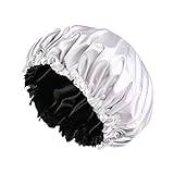 Generic Sleep Bonnet Satin Bonnet 36cm Adjustable Elastic Bath Cap Sleep Cap Turban Wrap for All Hair Types Hair Care Washing Face, white