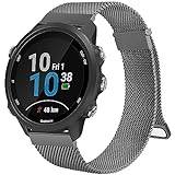 Mugust Compatible with Garmin Forerunner 245 Strap/Garmin Forerunner 245 Music Strap/Garmin Forerunner 645 Strap,Magnetic Clasp Stainless Steel mesh Replacement for Forerunner 245/645 (Space Gray)