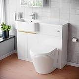 Nes Home LH Basin Vanity Unit, Brushed Brass Handles, WC Unit & Rimless Toilet