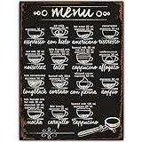 Retro Coffee Recipe Menu Wall Art Natural Board Poster Wall Decoration for Cafe Kitchen Coffee Corner Coffee Pot Metal Tin Sign Posters Wall Decor Aluminum Plate Sign 8x12 Inch