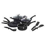 Blaumann 12Pc Set Cookware Frying Pots Saucepan Casserole Soft Touch & Tool Set (Black Matt)